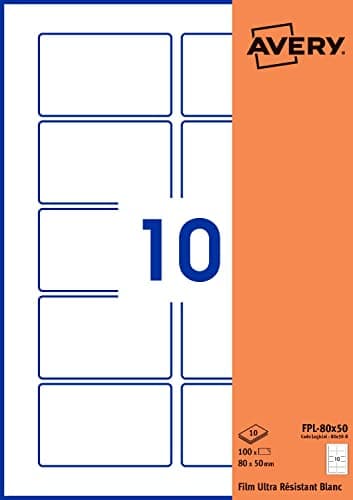 Avery Étiquettes Autocollantes Rectangulaires Personnalisables 80x50 mm Polyester Blanc Pack de 100