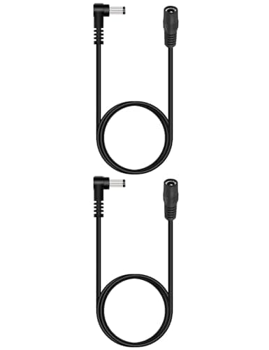 Lonnky Câble d'Extension DC Noir 2 m, 12 V 5,5 mm x 2,1 mm, Forme L à 90°, Compatible avec Les Caméras de Sécurité Univivi/Tonton/Splenssy, TAPO C200 C310 C100, Reolink RLC-410W, EZVIZ C8C, Lot de 2