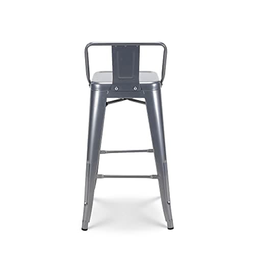 Kosmi - Tabouret de Bar en métal Brut Silver avec Dossier - Hauteur Assise 66cm