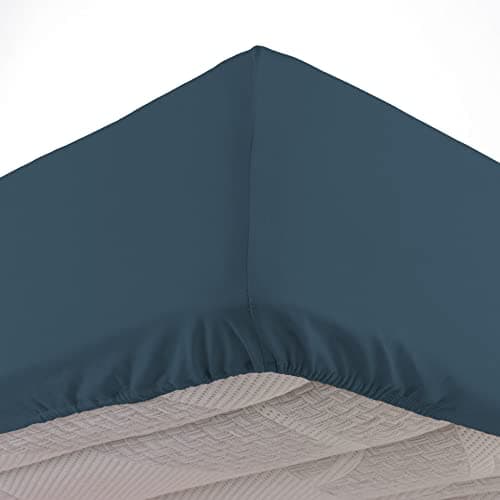 douceur d'intérieur, Drap Housse (160 x 200 cm) Lina Bleu Nuit, 100% Coton