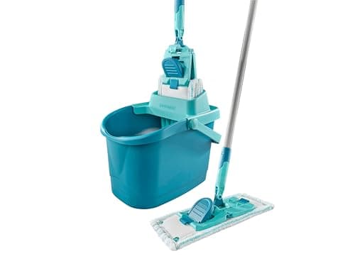 Leifheit Set PowerClean M, Balai serpillère et Seau essoreur ménageant Le Dos, kit avec Housse serpillière Micro Duo pour Un Nettoyage en Profondeur, mécanisme d'essorage Facile, Click-System