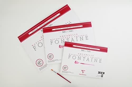 Clairefontaine 975514C Bloc Encollé 1 Côté Fontaine - 10 Feuilles Papier Aquarelle Blanc 100% Coton Grain Fin Qualité Professionnelle 36x51 cm 300g