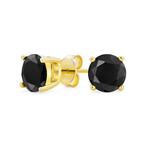 Boucles D'Oreilles 2Ct Noire Zircone Solitaire Aaa Cz Pour Hommes Pour Femmes Plaqué Or 14K .925 Argent Sterling 8Mm