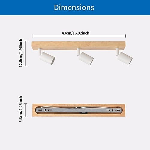 ANWIO Plafonnier Spots, 3 Spots de Plafond Led Intérieurs Base E27, Spots de Plafond Blancs avec Base Rectangulaire, Spots de Plafond LED Rotatifs (Sans Ampoules).