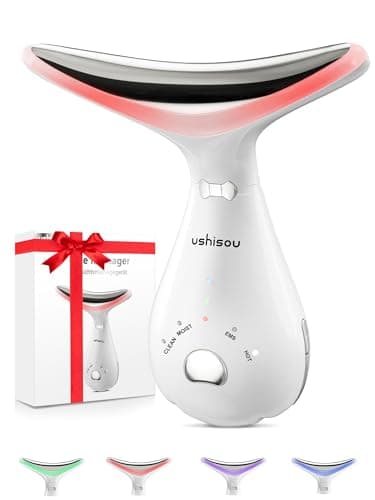 Appareil Massage Visage Anti Rides: Masseur Facial Double Menton Electrique 4 LED Couleurs - EMS Thermique 45°C 3 Mode Massage Lifting - Appareil de Beauté Raffermissement du Visage et du Cou Anti-Âge