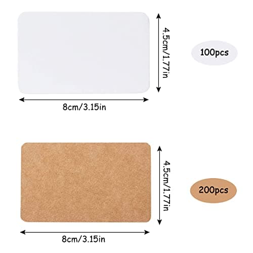 Cartes Kraft Vierges Carte Blanche Vierge 300 Pièces Papier Kraft pour l'école, la Maison, le Bureau les Cartes-Cadeaux DIY Graffiti (8 x 4,5cm Marron + Blanche)