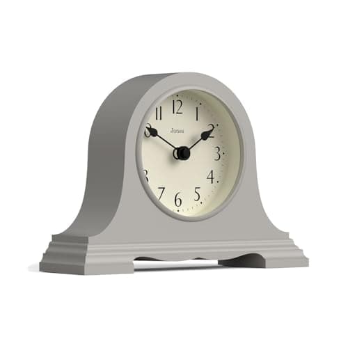 JONES CLOCKS® Speakeasy Horloge de cheminée | Classique Design à Chapeau de Napoléon | Gris | Style Classique Contemporain pour Bureau, Table, étagère ou Table de Chevet