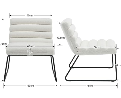 Wahson Fauteuil de Salon Fauteuil Design Salon Confortable avec Coussin Dossier Épais Fauteuil Chambre de Pied Métal, Fauteuil Moderne en Fausse Fourrure pour Salon et Chambre, Blanc