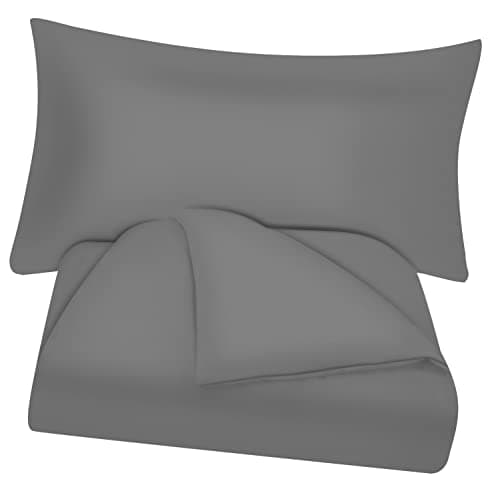 Housse de couette Poligino 135 x 200 cm avec 1 taie d'oreiller 50 x 80 cm - Gris foncé - Parure de lit en microfibre