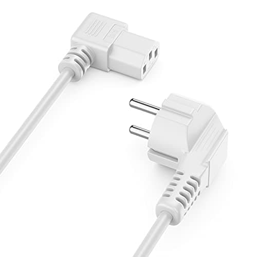 deleyCON 5m Câble d'alimentation Contact de Protection Fiche Type F (CEE 7/4) 90° Coudée au Connecteur d'alimentation C13 Femelle 90° Coudée à Droite pour PC Moniteur Ordinateur Beamer - Blanc