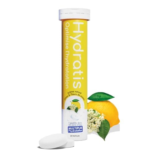 HYDRATIS - Pastilles Effervescentes Citron/Fleur de Sureau - Optimise l'Hydratation - Riche en Minéraux - Faible en Sucre - Goûts Légers - Sport, Crampes, Récupération - 20 Pastilles
