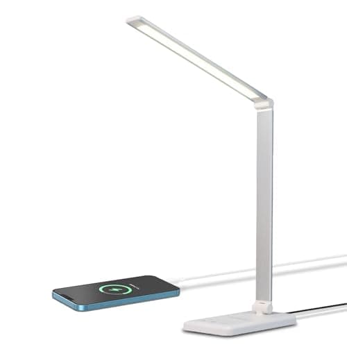 LQWELL® Lampe de Bureau LED À IntensitÉ Variable, 5 Couleurs, 10 Niveaux de LuminositÉ, Lampe de Chevet Respectueuse des Yeux, Chargement USB, Contrôle Tactile Et Fonction MÉMoire Pour Le Bureau