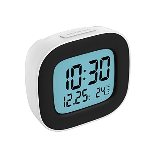 HOMVILLA Réveil de Voyage, Horloges Numériques LCD Portable avec Température, 12/24H, Fonction de Répétition, Rétro-éclairage et à Piles pour Voyages, Chambre, Bureau (avec Batterie,S