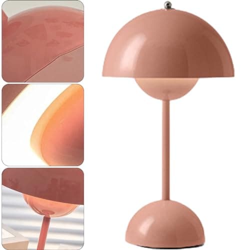 RuiDay Lampe Champignon, Lampe de Chevet LED à Chargement sans fil, Lampe de Bureau Réglable à 3 Modes de Luminosité, Lampe de Bureau Décorative Rétro pour Chambre, Bureau et Restaurant(Rose)