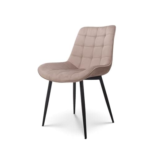 Kosmi - Lot de 2 chaises Beiges Style scandinave avec Assise en Tissu rembourré et Pieds en métal Noir