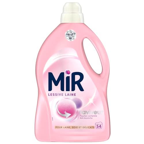 Mir - Lessive Liquide - Lessive Laine - Main & Machine - Raviveur - Formule Unique 3en1 - Douceur - Fibres - Tenue - Toucher Cachemir - Anti-Bouloche - Pour Laine - Soie - Délicats - 54 Lavages