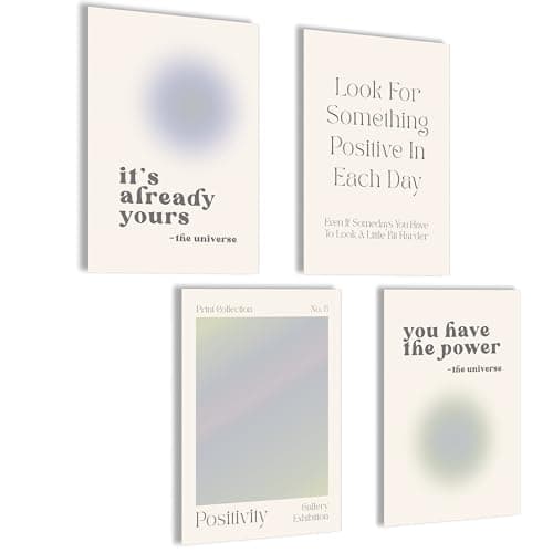 Lot de posters modernes Aura Aura - Style esthétique - Décoration de chambre prévue - Y2K - Numéro d'ange - Poster esthétique - Yoga - Beige - Vert - 4 x A4