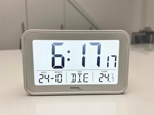 Technoline WT497 Réveil numérique Moderne, température intérieure, Date, Jour de la Semaine, Alarme et Snooze, Blanc