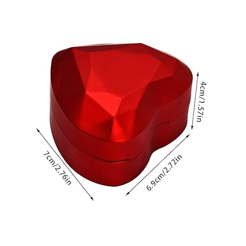 Jinlaili Boîte à Bague en Velours, Boîte de Bague avec Lumière LED, Ecrin Bague Forme de Coeur, Boîte à Bijoux Rangement, Coffret Cadeau à Bague pour Mariage Fianailles Cérémonie, 70x65x45MM (Rouge)