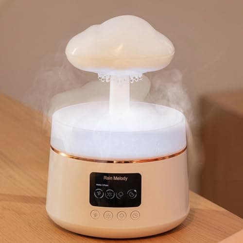 Kruluuvia 300 ML Champignon Pluie Nuage Humidificateur d'air Gouttes D' Sons Veilleuses ColoréEs AromathéRapie Diffuseur D' Essentielle