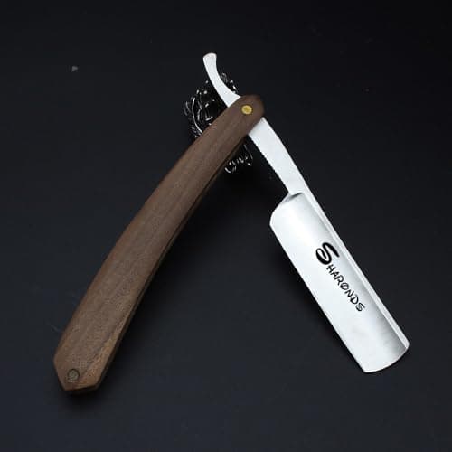 Blaireau de rasage pour homme Rasoir avec boîte Manuel Classique Manche en bois Rasoir de barbier (Marron)