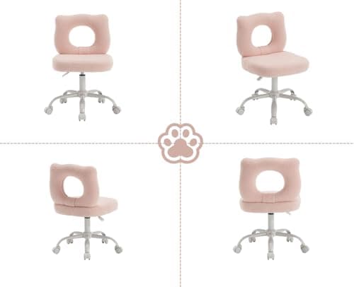 Wahson Chaise de Bureau pour Enfant Chaise Enfant Chambre à roulettes Chaise de Bureau Enfant Réglable en Hauteur, Fauteuil Bureau Enfant pour Chambre, Fausse Fourrure, Rose Clair