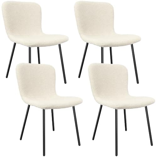 LEWE 4 Pièces de Chaise de Salle à Manger, Molleton Teddy, Dossier Semi-courbé, Compact mais Robuste, sans Accoudoirs, Facile à Installer, Adaptée aux Femmes, aux Adolescents - (Beige)