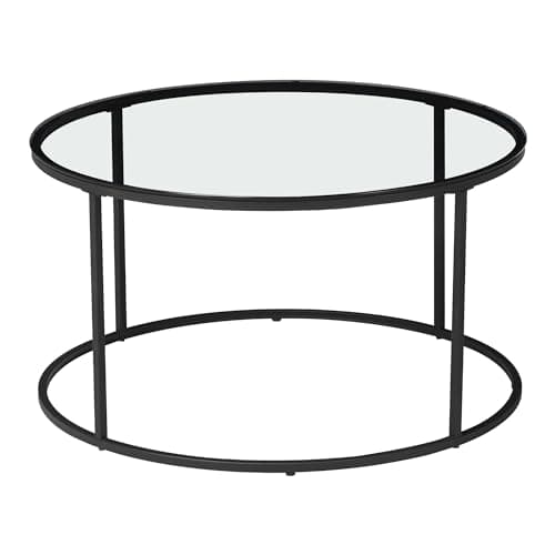 [en.casa] Table Basse Ronde pour Salon Métal Verre Trempé Clair 45 x 80 cm Noir Transparent