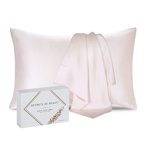Taie d'oreiller 100% Soie Naturelle de mûrier 22 Momme Qualité supérieure Grade 6A sans Produit Chimique,Bio- Peau Sensible,Cheveux Afro,Bouclés,Gras,Antichute Cadeau (Rose, 40x60cm)