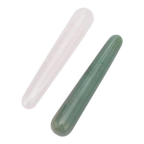 Arricraft 2 baguettes de Massage en Cristal, Quartz Rose Naturel/Baguettes D'Aventurine Verte Bâtons de Massage en Cristal Pierre de Massage Gua Sha pour le Visage, Yeux, Détente Complète du Corps