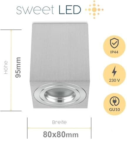 Sweet Led Spot encastrable à anneau argenté IP44 de salle de bain en aluminium pour environnements humides 95 mm hauteur 230 V lampe de plafond GU10 Argenté