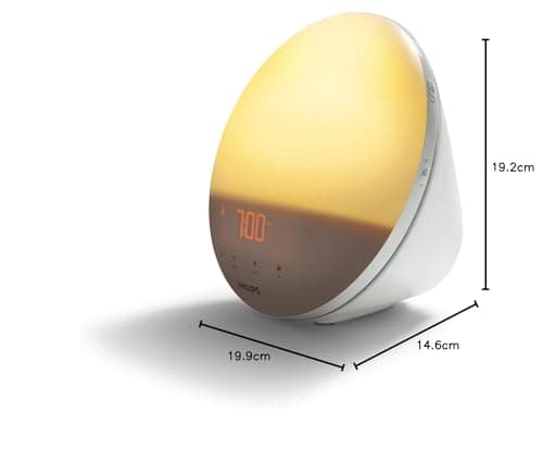 Philips Eveil Lumière Radio réveil lumineux avec fonction veilleuse et guide de nuit, port USB (Modèle HF3531/01)