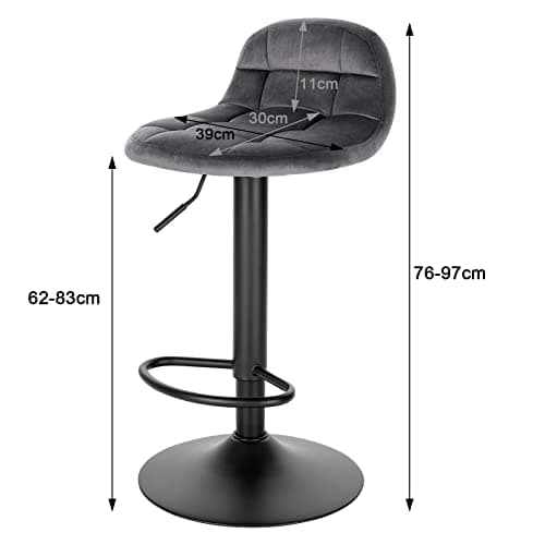 WOLTU Tabouret de Bar en Velours Lot de 2 Tabouret de Comptoir Tabouret Haut Hauteur Réglable Pivotant à 360° Dossier Repose-Pieds Hauteur du Siège 62-83cm Gris Foncé BH317dgr-2