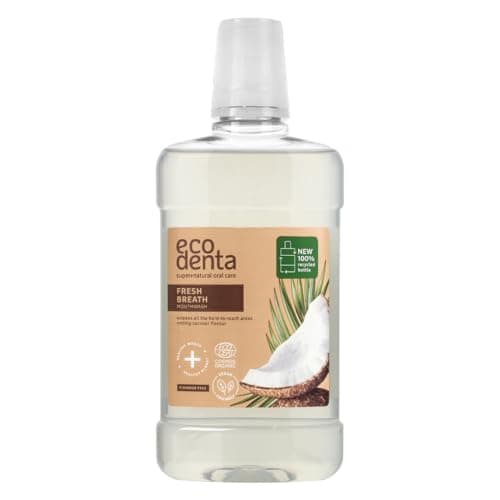 Ecodenta Bain de Bouche Antibactérien - Bain de Bouche sans Fluor - Bain de Bouche à la Noix de Coco Certifié Bio Sans Alcool Lutte Contre la Mauvaise Haleine 500 ml