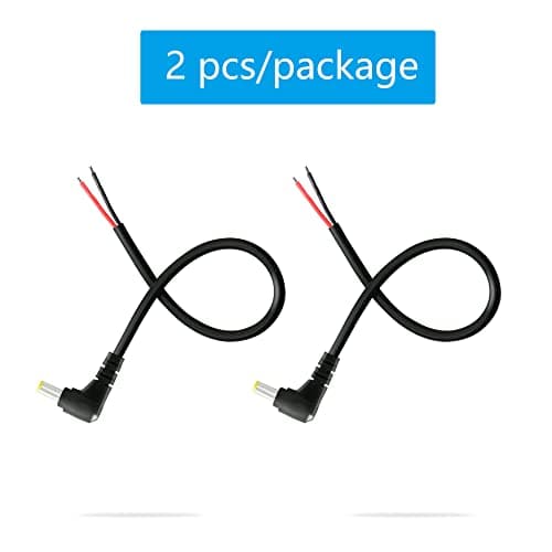 GINTOOYUN Lot de 2 câbles d'alimentation CC à 90 degrés, prise jack mâle CC 5,5 mm x 2,5 mm vers fil nu à extrémité ouverte, cordon de réparation pour moniteurs, bande lumineuse LED, appareil photo,