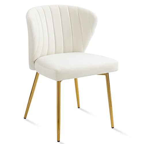 SEPNINE Lot de 2 Chaises de Salle à Manger, Chaises Scandinaves, Chaise en Velours pour Salle à Manger avec Dossier Ergonomique, Chaise de Salon avec Pieds en Métal Doré, Chaise de Cuisine Blanc