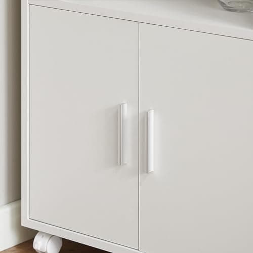 SoBuy Desserte, Micro-Onde à roulettes, Meuble de Rangement Cuisine, Chariot, Commode, Étagère de Micro-Ondes, Meuble Four, pour Salle à Manger, Cuisine, Salon, Blanc, L55xP38xH34 cm, FRG241-W