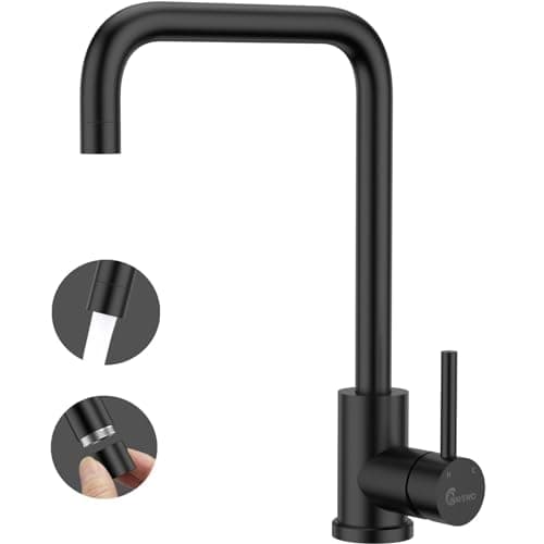 Robinet cuisine noir WAVEWO mitigeur cuisine en acier inoxydable robinetterie de cuisine avec aérateur remplaçable robinet de cuisine évier élégant économise l'eau et n'éclabousse pas