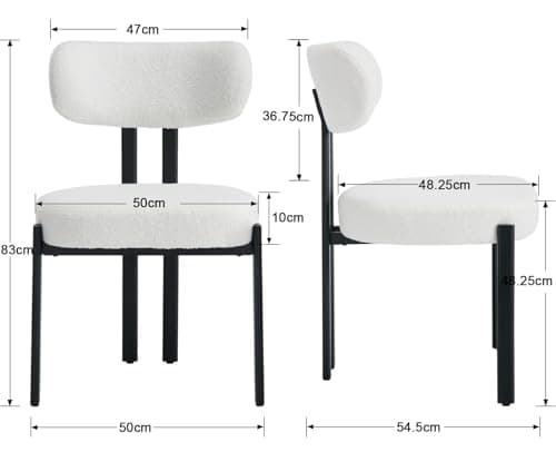 Wahson Chaises de Salle a Manger en Fausse Fourrure Lot de 2 Chaise Salle a Manger Moderne avec Pied Métal, Chaise de Cuisine sans Accoudoirs pour Salle à Manger/Salon, Blanc