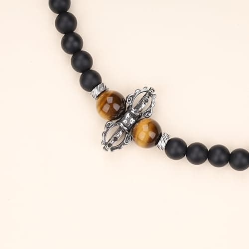 COAI Collier Mala 108 Perles pour Hommes Femmes, Bracelet Onyx Mat Œil de Tigre, Bracelet Vajra en Acier Inoxydable