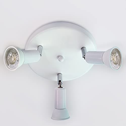Sweier Plafonnier 3 Spot Blanc, Rond Orientable Plafonnier 5W Spot Fourni avec 3 ampoules GU10 430LM Blanc Froid 6000K, Idéal pour Chambre, Cuisine, Salon de Plafonnier Spot