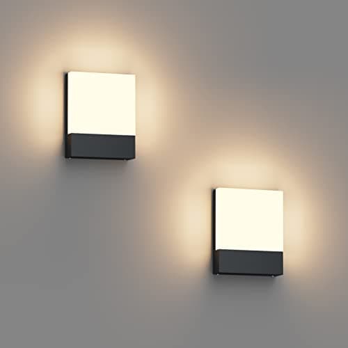 Klighten Lot de 2 24W Lampe Murale LED Interieur/Exterieur, Applique Murale Anthracite Modernes en Aluminium, Éclairage Mural pour Entrée Couloir Escaliers, Blanc Chaud 2700K-3000K, IP65, 1500Lumen