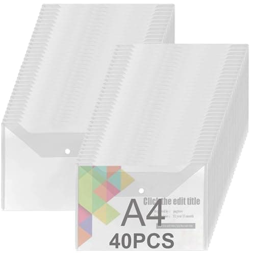 ASelected Lot de 40 Pochette Plastique Document A4, Pochettes Classeur en Plastique A4 Transparente, Porte Document, Chemise Plastiques Transparents - 235×320MM