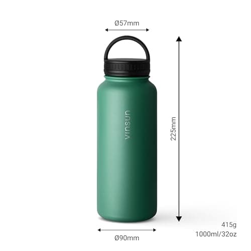 VINSUN Gourde Isotherme 1l - Gourde Inox avec Paille (3 Bouchons) - Étanche, sans BPA, Reutilisable - Bouteille d'eau Isotherme pour Sport, Randonnée, École, Bureau
