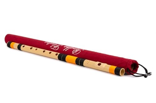Radhe Flutes | C Bansuri central pour droitier | accordé avec Tanpura A = 440 Hz | Flûte en PVC + housse en velours + cours de flûte hindi et anglaise (noir et orange)