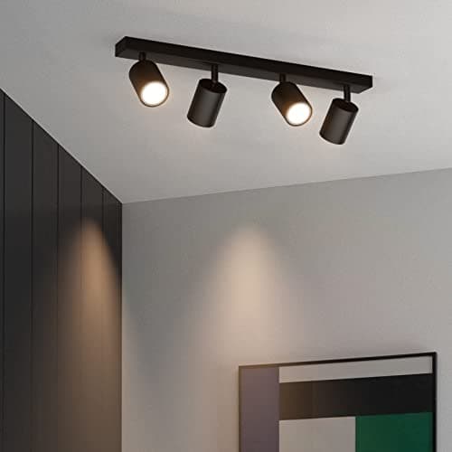 Klighten Spot Plafond GU10, Plafonnier 4 Spots Noir Orientable, Moderne Luminaire Plafonnier, Éclairage de Plafond Interieur pour Cuisine, Chambre, Salon, Longueur: 54 cm, Ampoule non Incluse