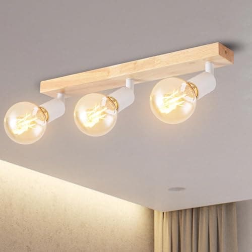 ANWIO Plafonnier Spots, 3 Spots de Plafond Led Intérieurs Base E27, Spots de Plafond Blancs avec Base Rectangulaire, Spots de Plafond LED Rotatifs (Sans Ampoules).