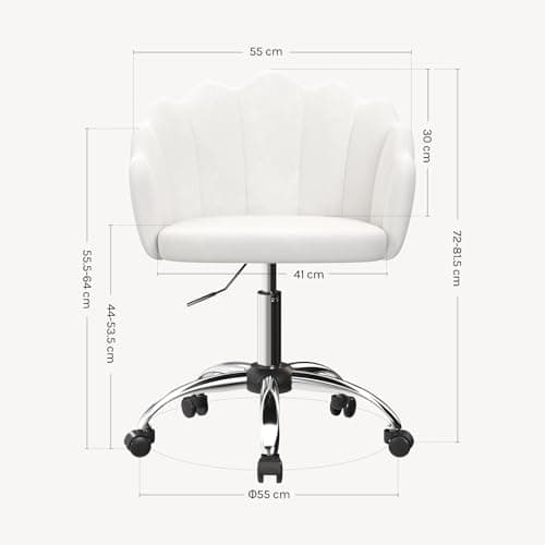 WOLTU Chaise Bureau, Chaise Coiffeuse, avec Dossier en Pétale, Fauteuil Coquillage, Chaise de Bureau Ergonomique, Chaise Velours Pivotante, Hauteur Réglable, Cadre en Métal, Crème Blanc BS152cm