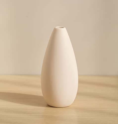 Lot de 3 Mini Petits Vases en Ceramique Beige Simple Boho Decoratif pour Centre de Table Deco, Beige