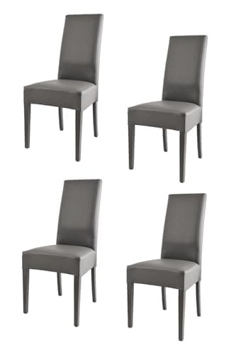 t m c s Tommychairs - Set 4 chaises Luisa Structure en hêtre peindré en Gris foncé, Assise et Dossier rembourrés et revêtus en Cuir Artificiel Gris foncé